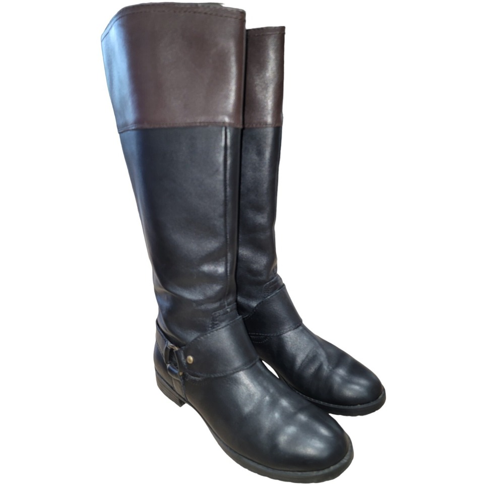 Ralph Lauren Sulita Womens‎ Black Brown Leather Knee High Riding Boots Sz 6 B